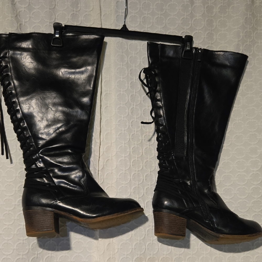 torrid Black Lace-Up Tall Block Heel Boots